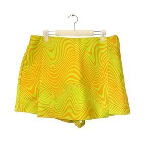 Primark Neon Swirl Print Built-In Shorts Mini Skort Yellow Orange Size 14